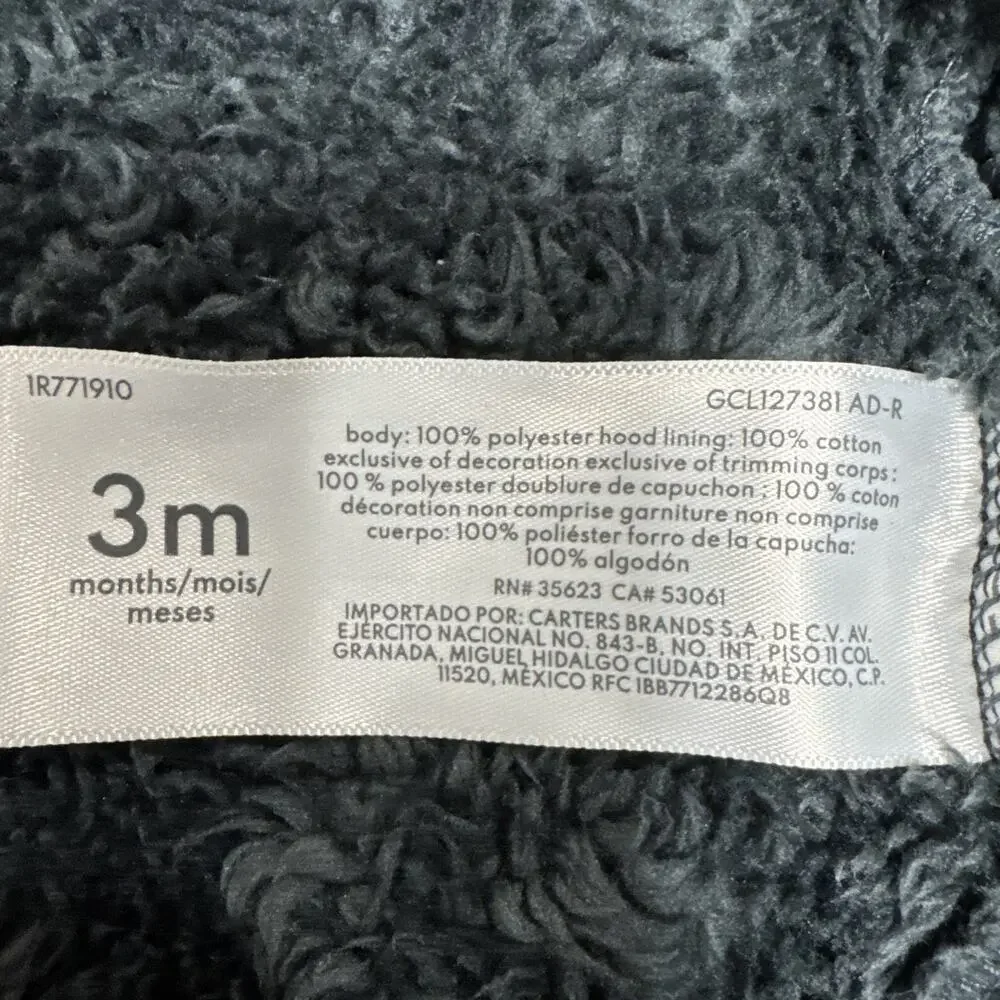 Carters 3M Gray Sherpa Hooded Teddy Coverall Footie Bear Ears Outdoor Casual